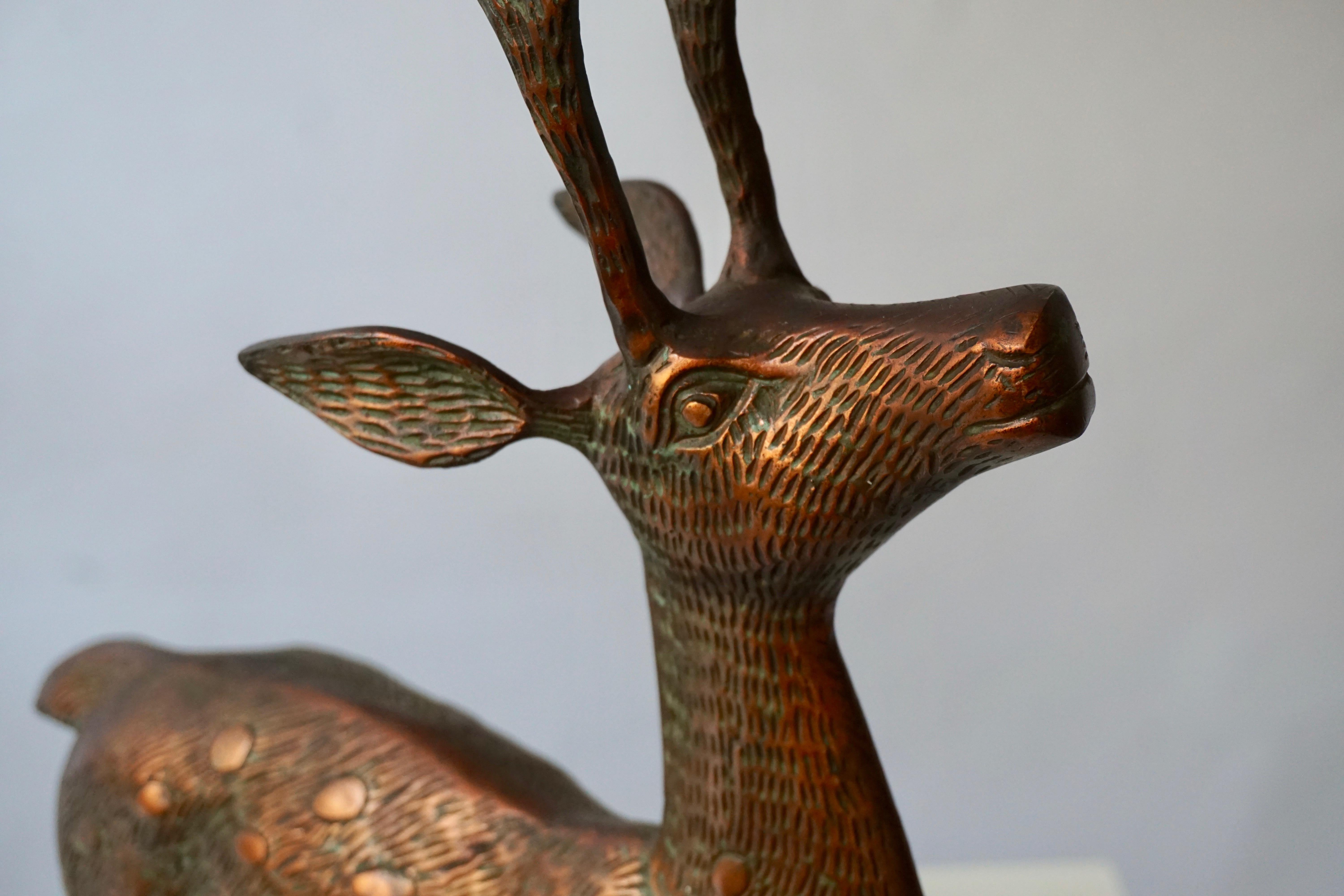 Mid-Century Modern Pair Brass Bronze Deer Floor Sculptures Statues 3