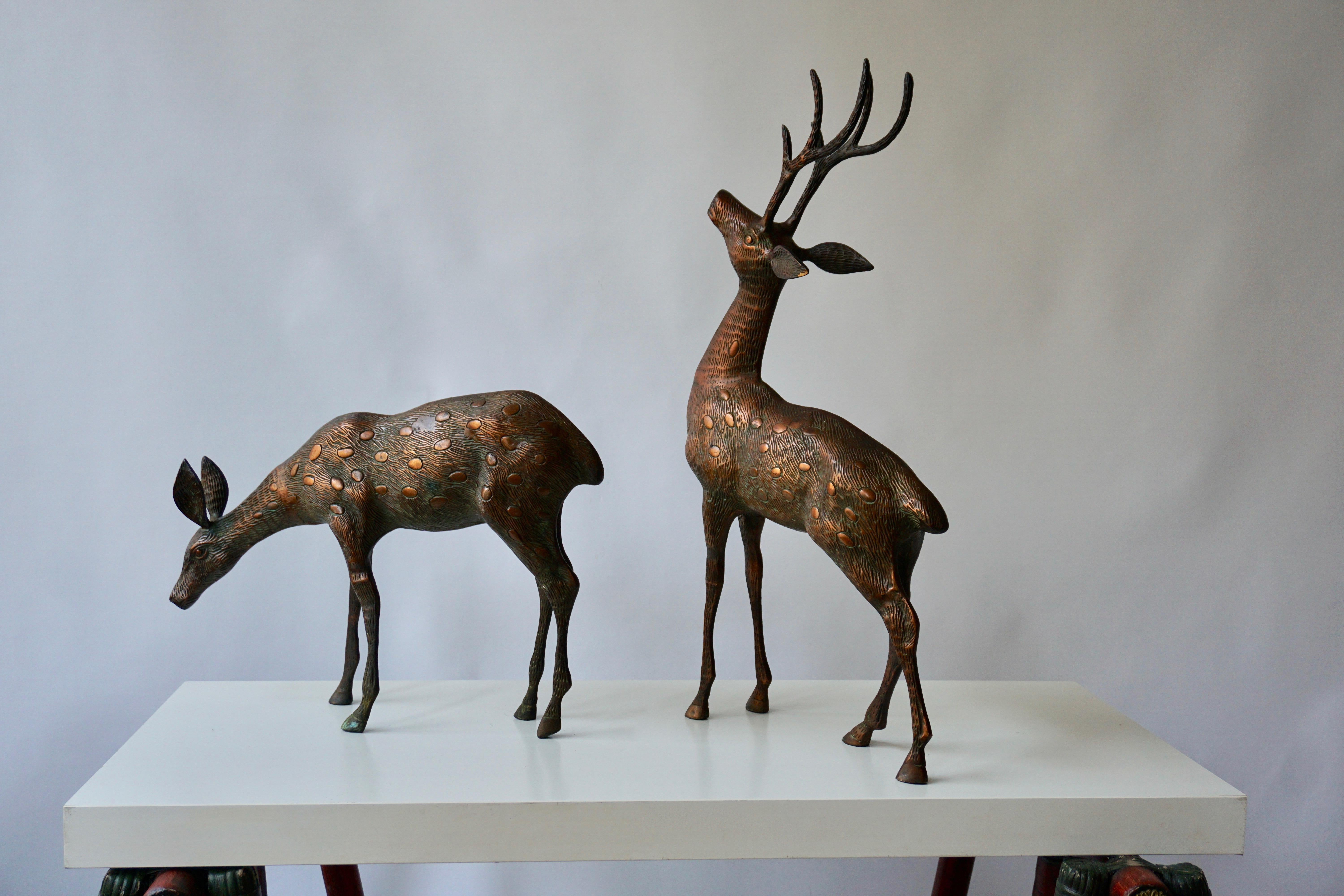 Mid-Century Modern Pair Brass Bronze Deer Floor Sculptures Statues In Good Condition In Antwerp, BE