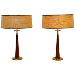Mid-Century Modern Pair Brass Table Lamps 1960s Thurston Lightolier Style