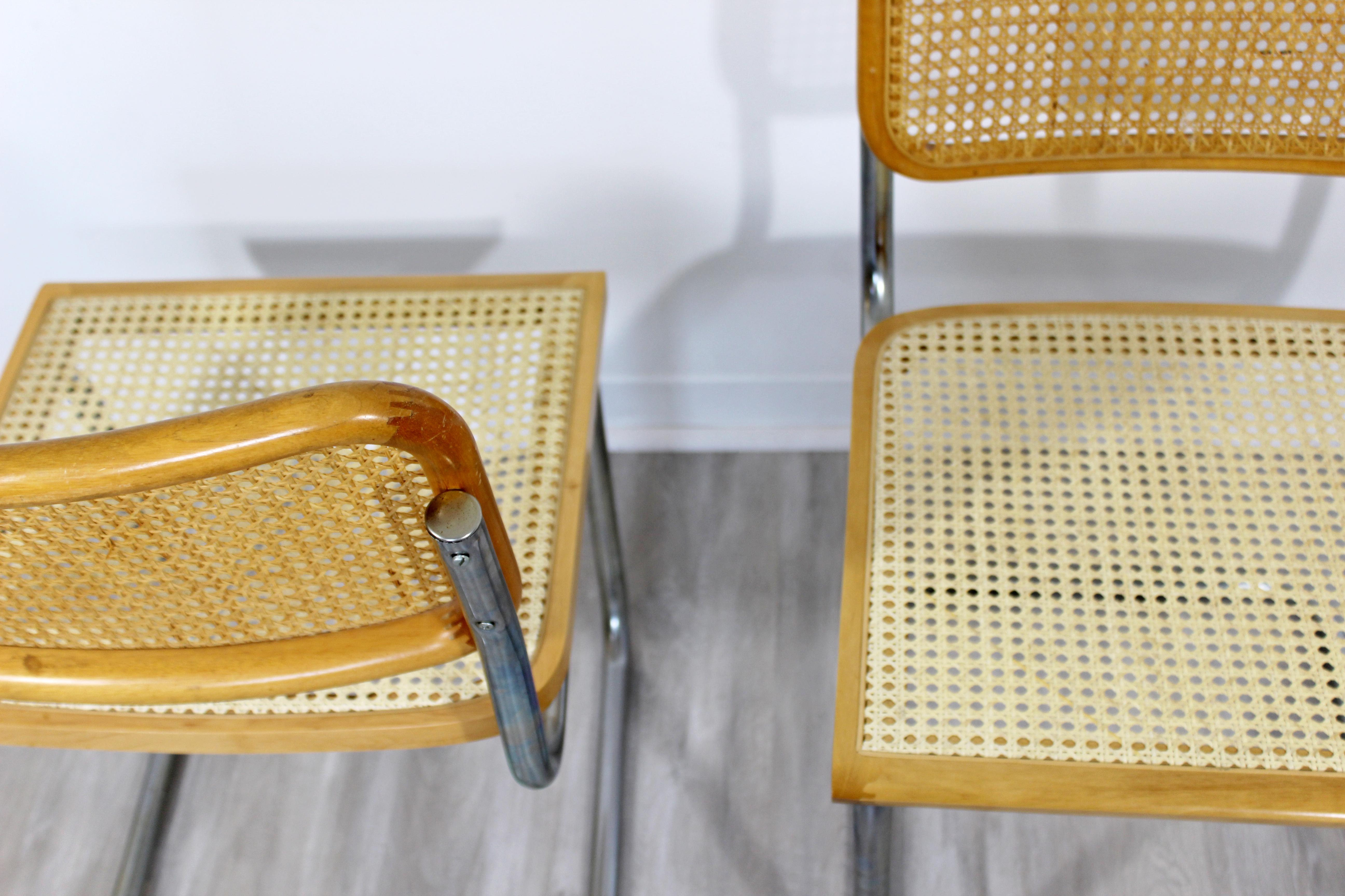 Mid-Century Modern Cantilever Chrome Rattan Side Chairs Breuer 1970s Italy, Pair In Good Condition In Keego Harbor, MI