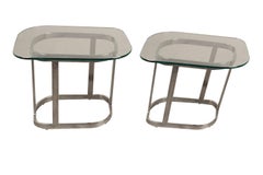 Mid-Century Modern Pair Chrome Glass Side End Tables