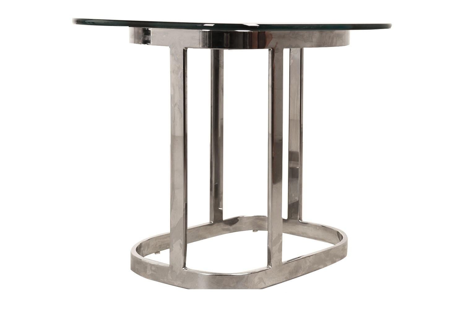 Late 20th Century Mid-Century Modern Pair Chrome Glass Side End Tables  For Sale