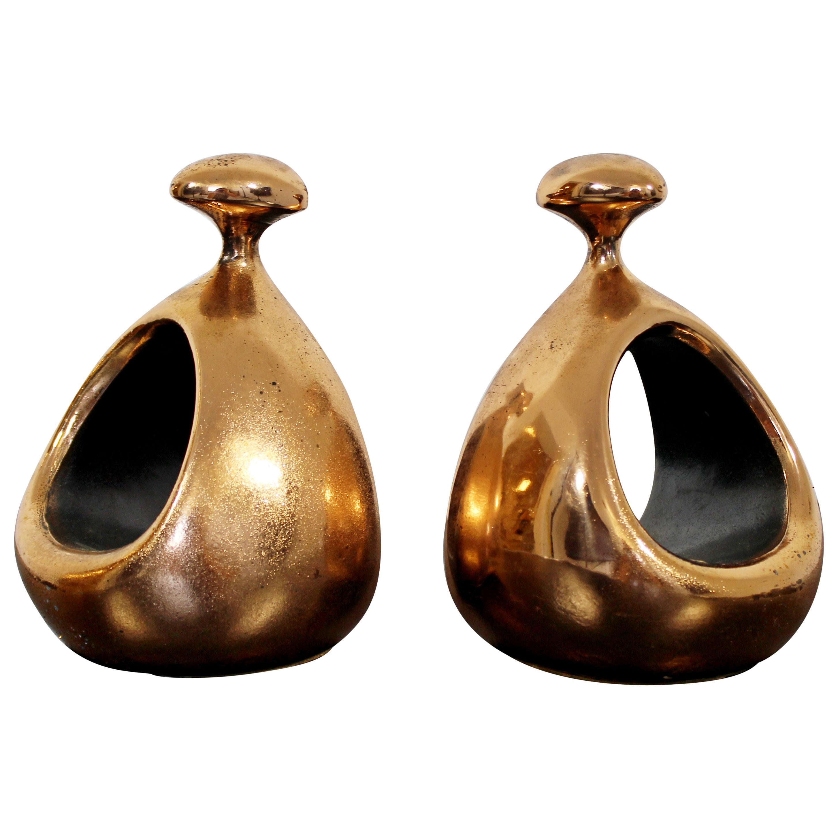 Mid-Century Modern Pair Copper Color Bookends Table Sculptures Ben Siebel, 1950s
