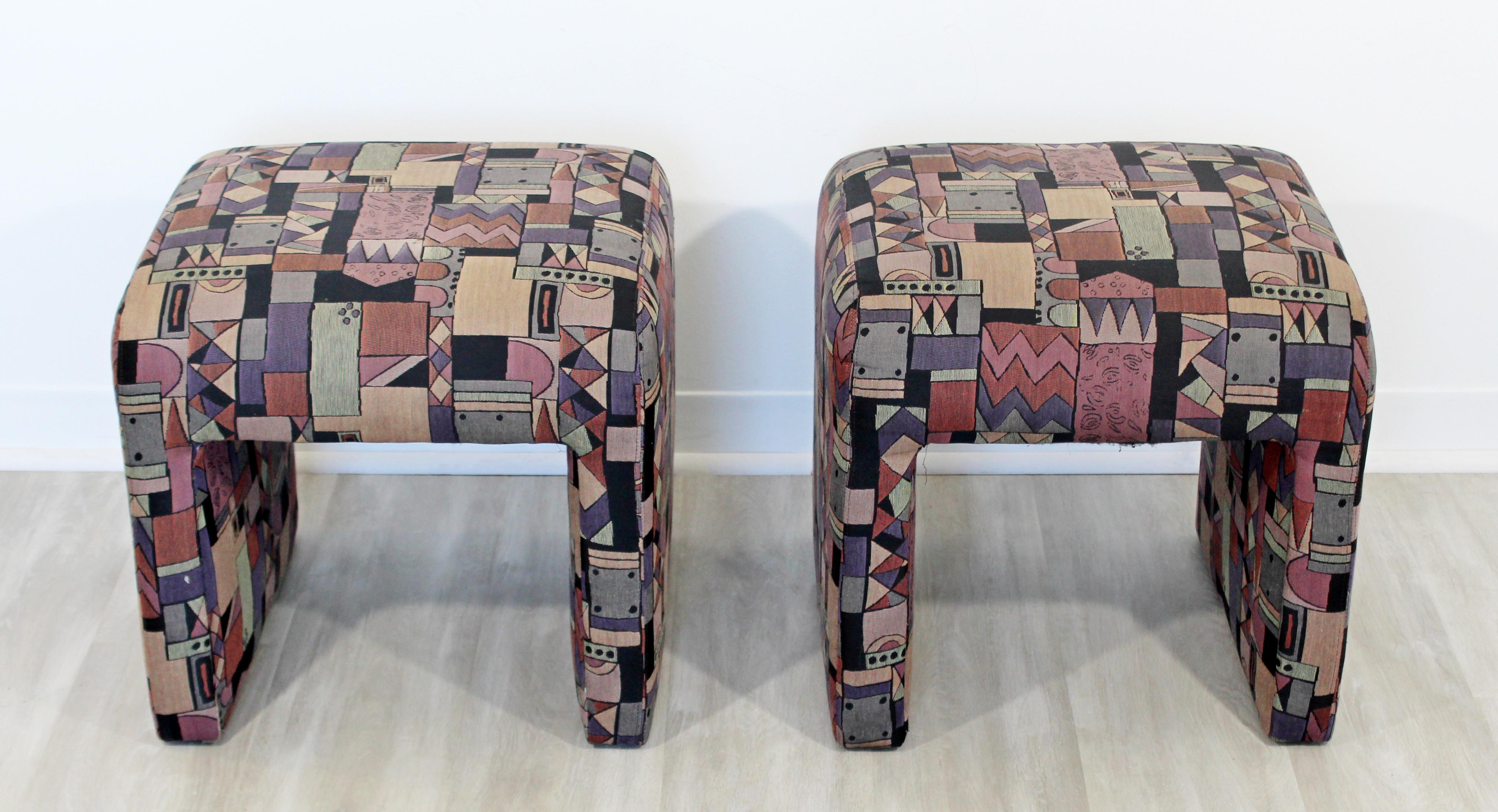 For your consideration is a perfect pair of benches, stools or ottomans, circa 1970s. In very good vintage condition. The dimensions of each are 18