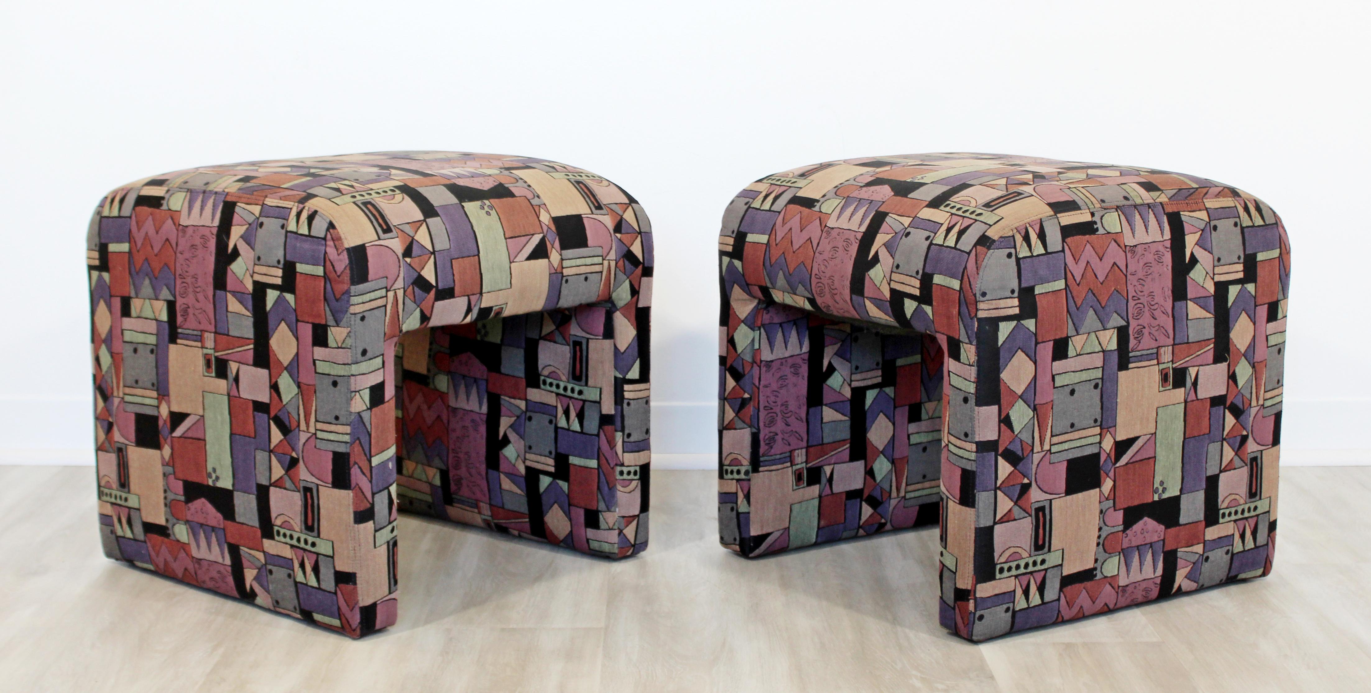 American Mid-Century Modern Directional Waterfall Benches Stools, Pair