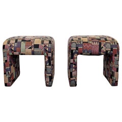 Mid-Century Modern Directional Waterfall Benches Stools, Pair