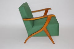 Mid Century Modern Pair Duo Maple Green Lounge Chairs Armchairs 1950