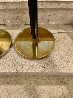 Mid Century Modern Pair Falkenbergs Swedish Brass Black Leather Floor Lamps