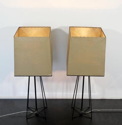 Mid-Century Modern Pair of Hairpin Iron Table Lamps by Tony Paul Original Shades