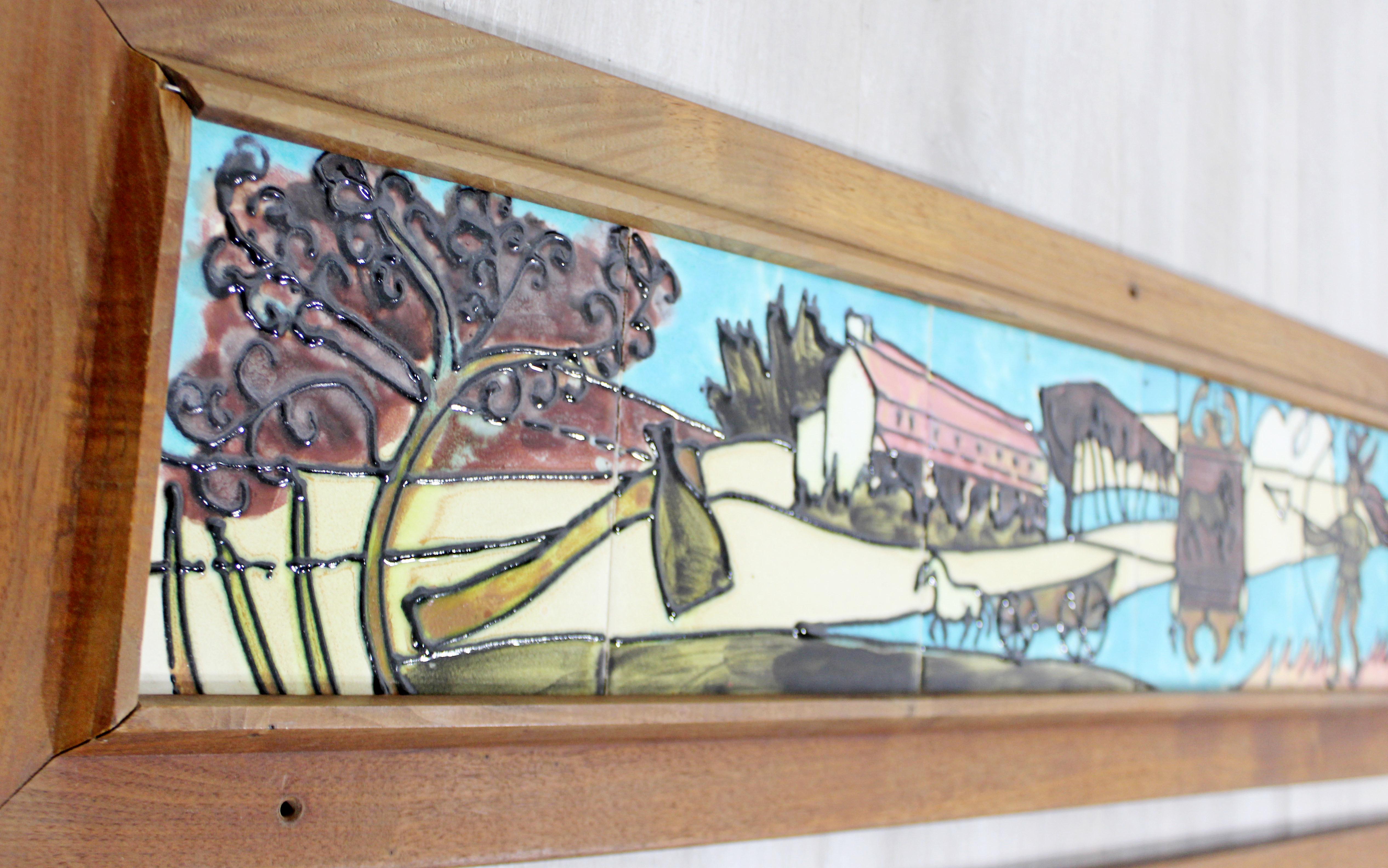 Mid-Century Modern Harris Strong Americana Framed Ceramic Wall Sculptures, Pair In Good Condition In Keego Harbor, MI
