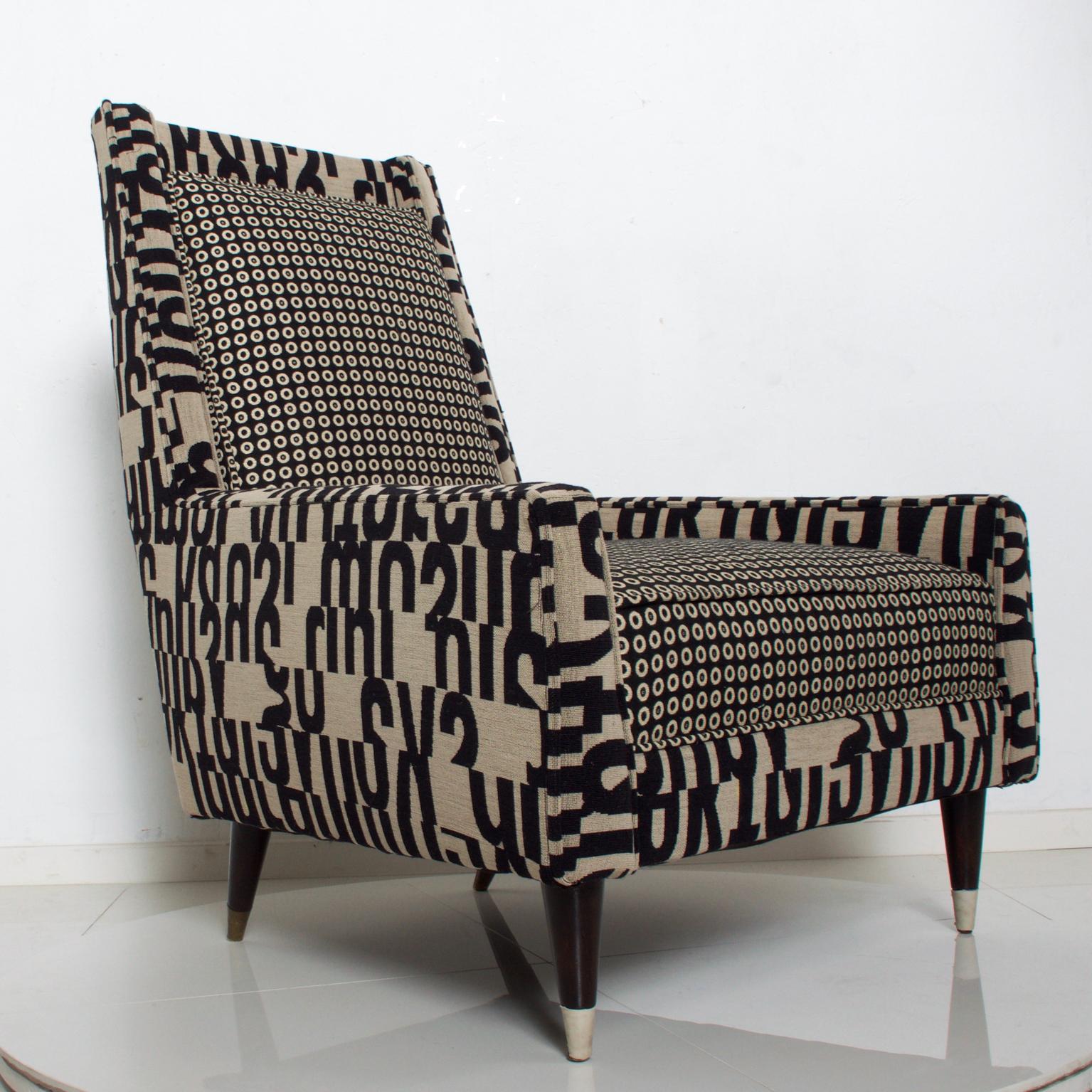 Fabric Gio Ponti Style by Arturo Pani Wild Wingback Lounge Chairs Midcentury Pair 1969