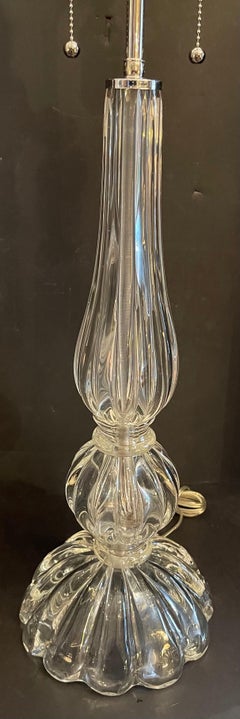 Mid-Century Modern Pair Italian Murano Seguso Venetian Clear Fluted Glass Lamps