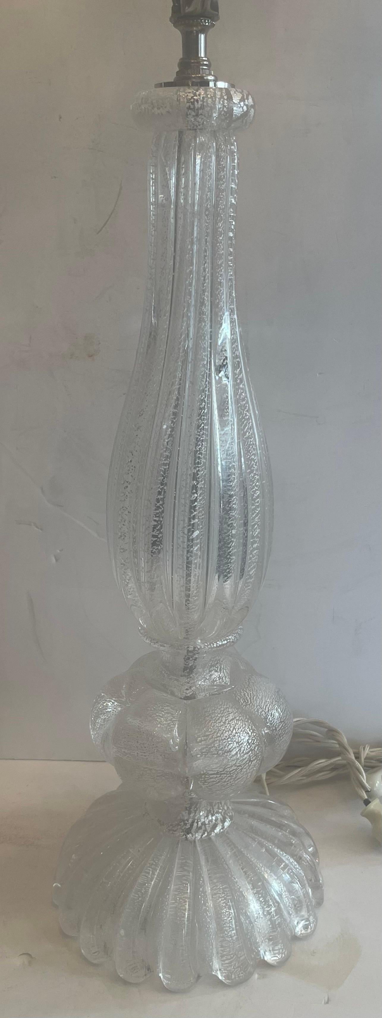 Fait main Paire de lampes en verre cannelé transparent de Murano Seguso Vénitien, de style Modernity en vente