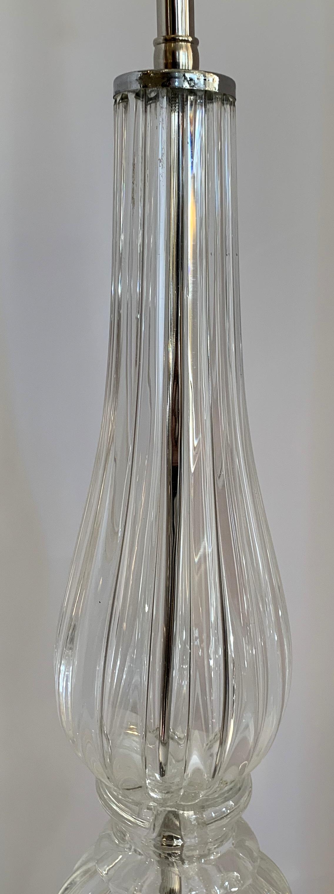 Mid-Century Modern Pair Italian Murano Seguso Venetian Clear Fluted Glass Lamps 2