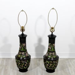 Mid-Century Modern Pair of Large Bronze Gilt Cloisonne Table Lamps Wilshire