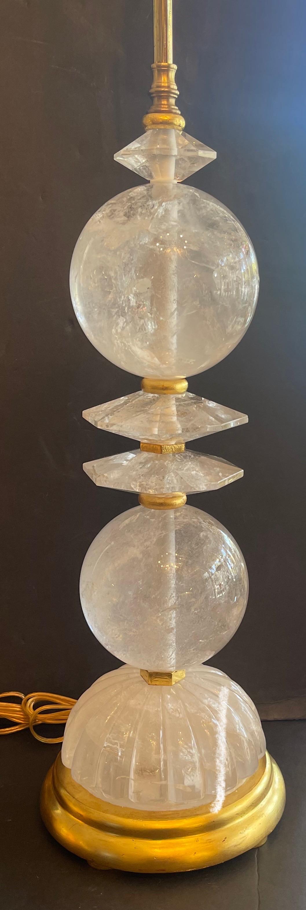 italien The Moderns Modern Pair Large Rock Crystal Giltwood Rare Baguès Fine Table Lamps en vente