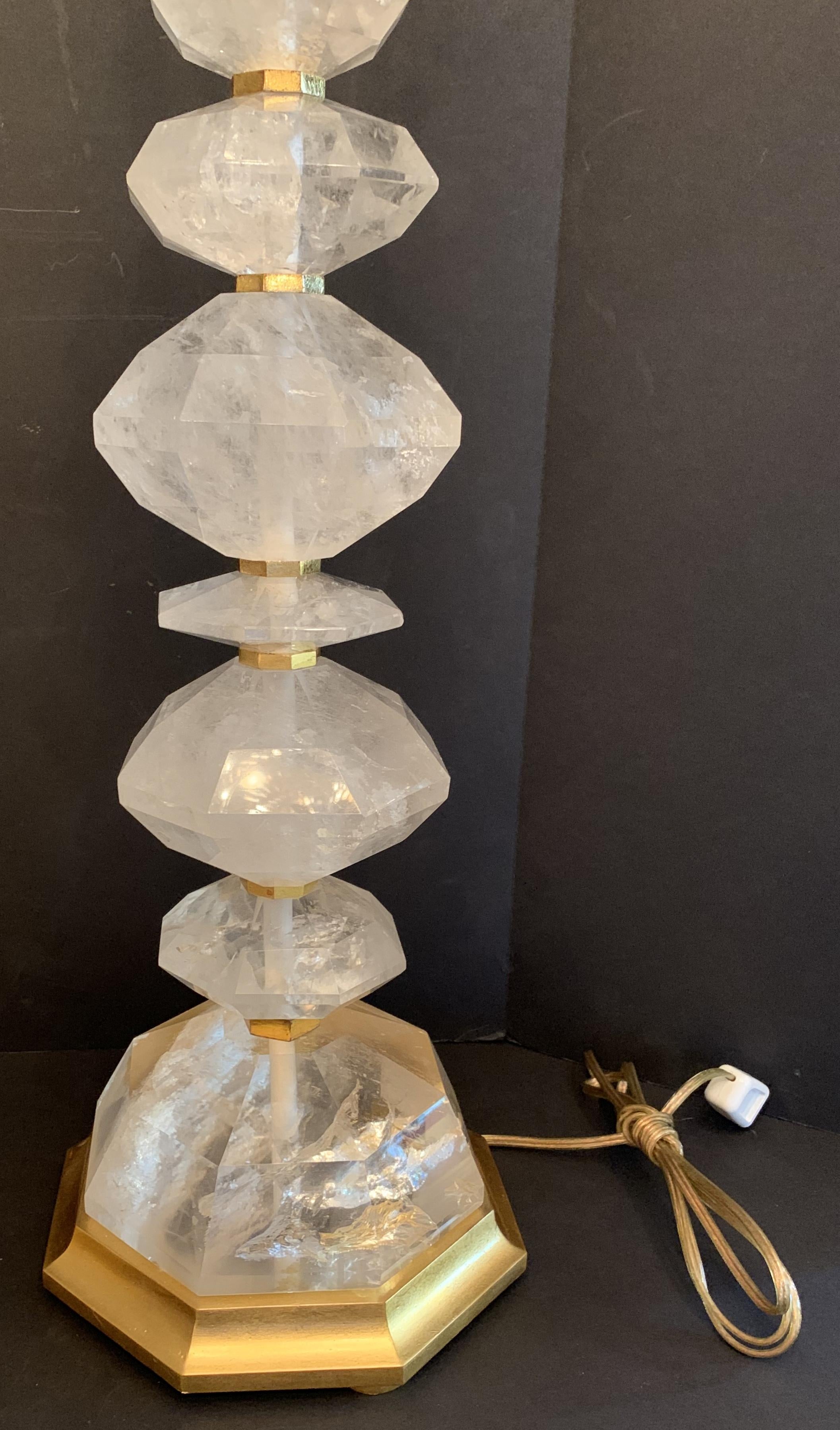 Mid-Century Modern Pair Large Rock Crystal Giltwood Rare Baguès Fine Table Lamps In Good Condition In Roslyn, NY