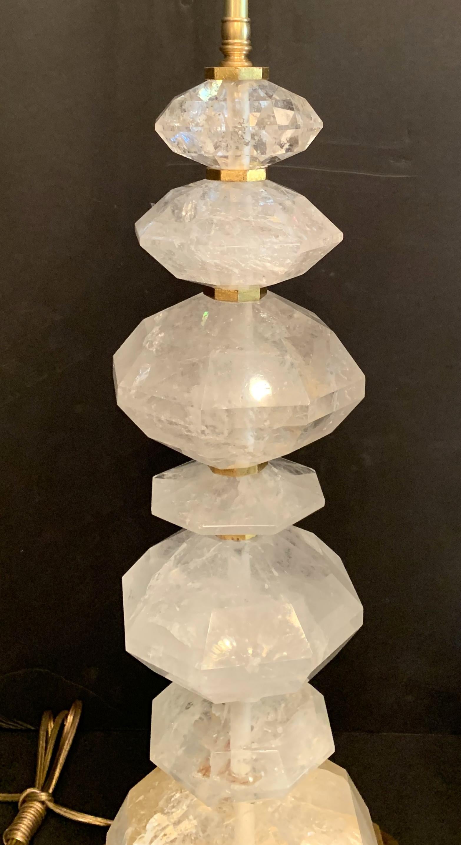 20th Century Mid-Century Modern Pair Large Rock Crystal Giltwood Rare Baguès Fine Table Lamps