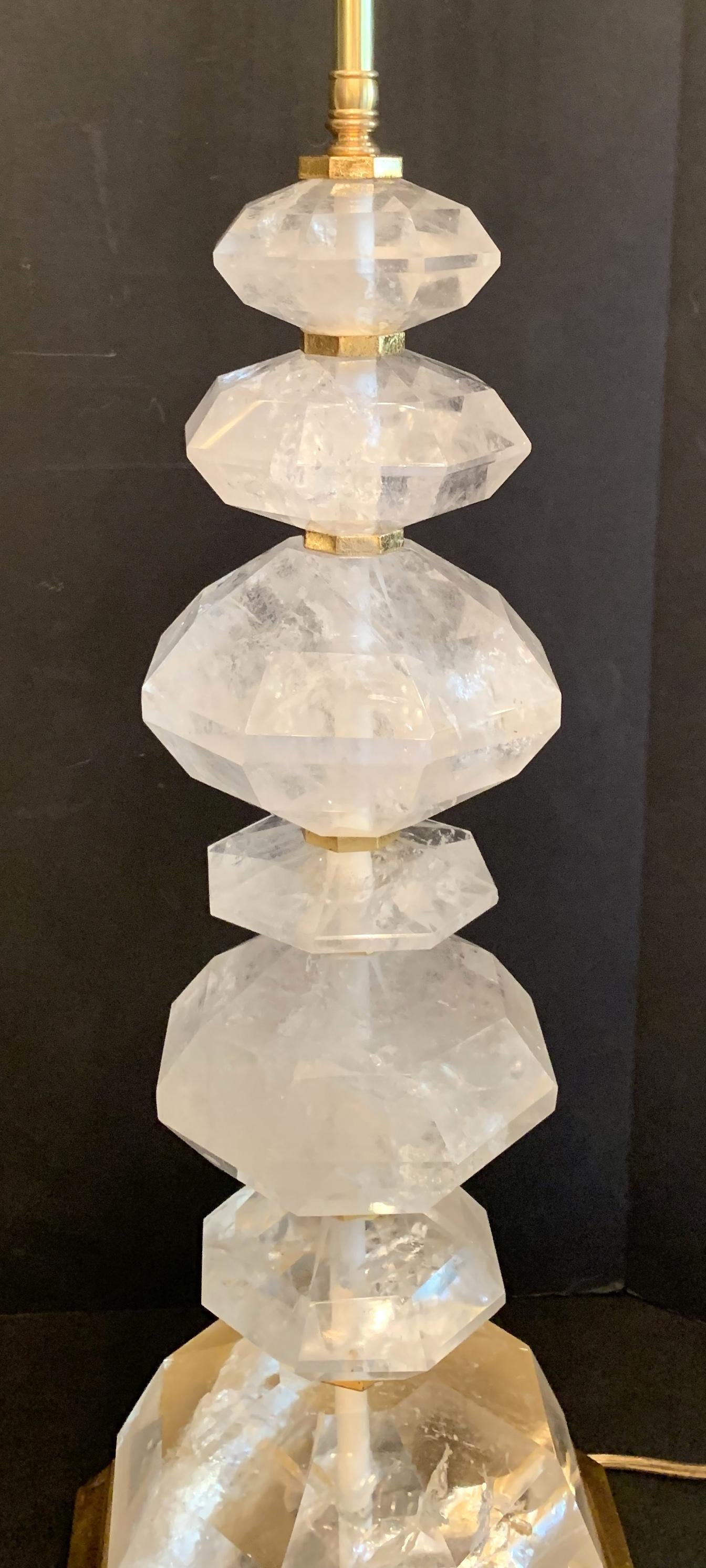 Wood Mid-Century Modern Pair Large Rock Crystal Giltwood Rare Baguès Fine Table Lamps
