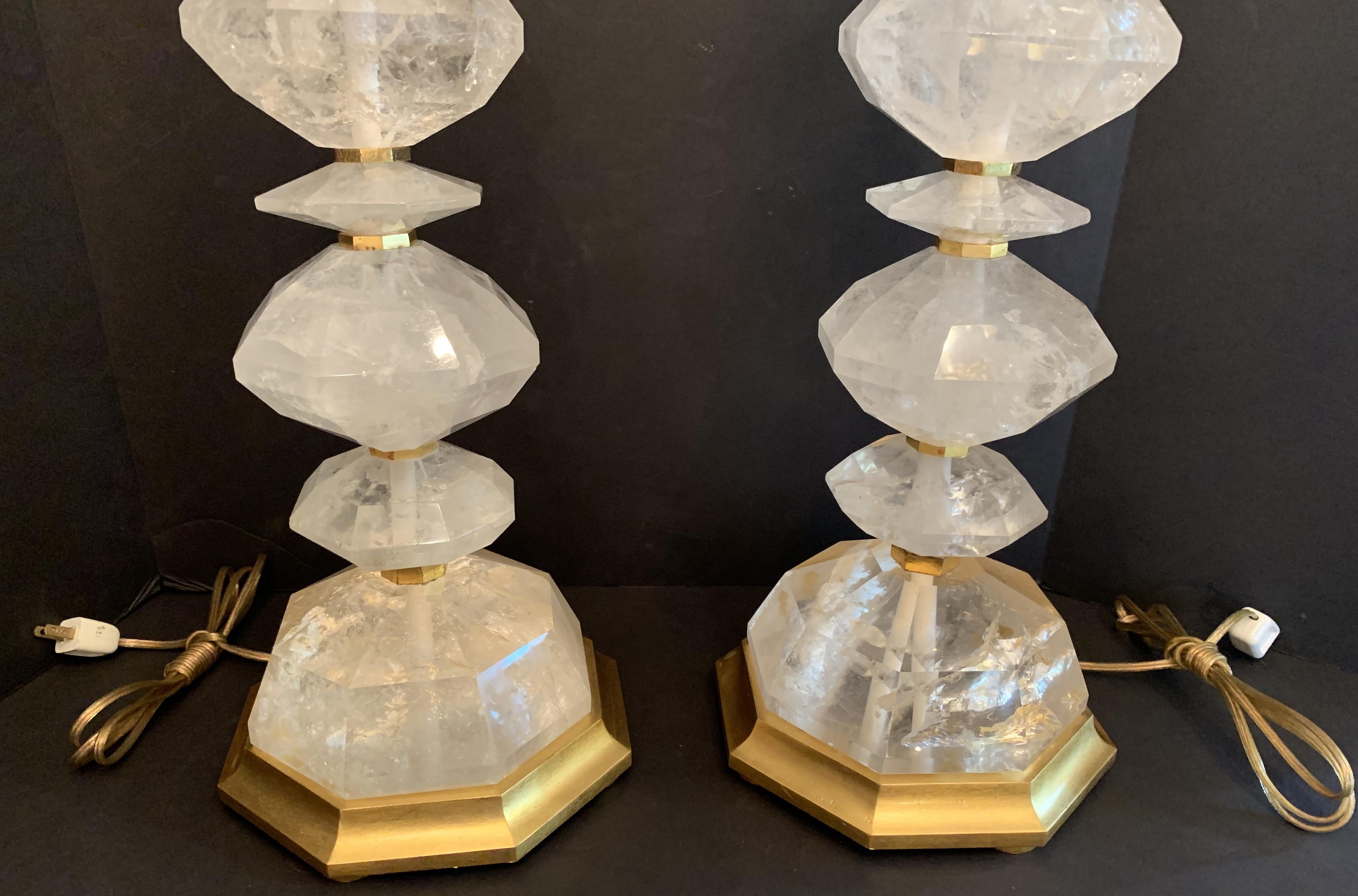 Mid-Century Modern Pair Large Rock Crystal Giltwood Rare Baguès Fine Table Lamps 2