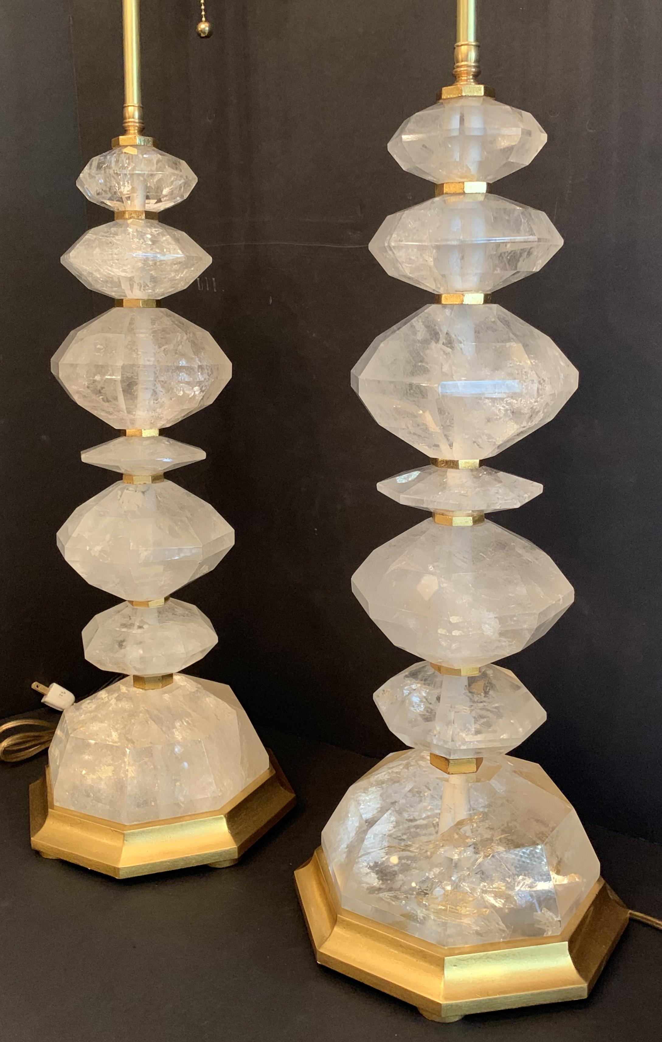 Mid-Century Modern Pair Large Rock Crystal Giltwood Rare Baguès Fine Table Lamps 3