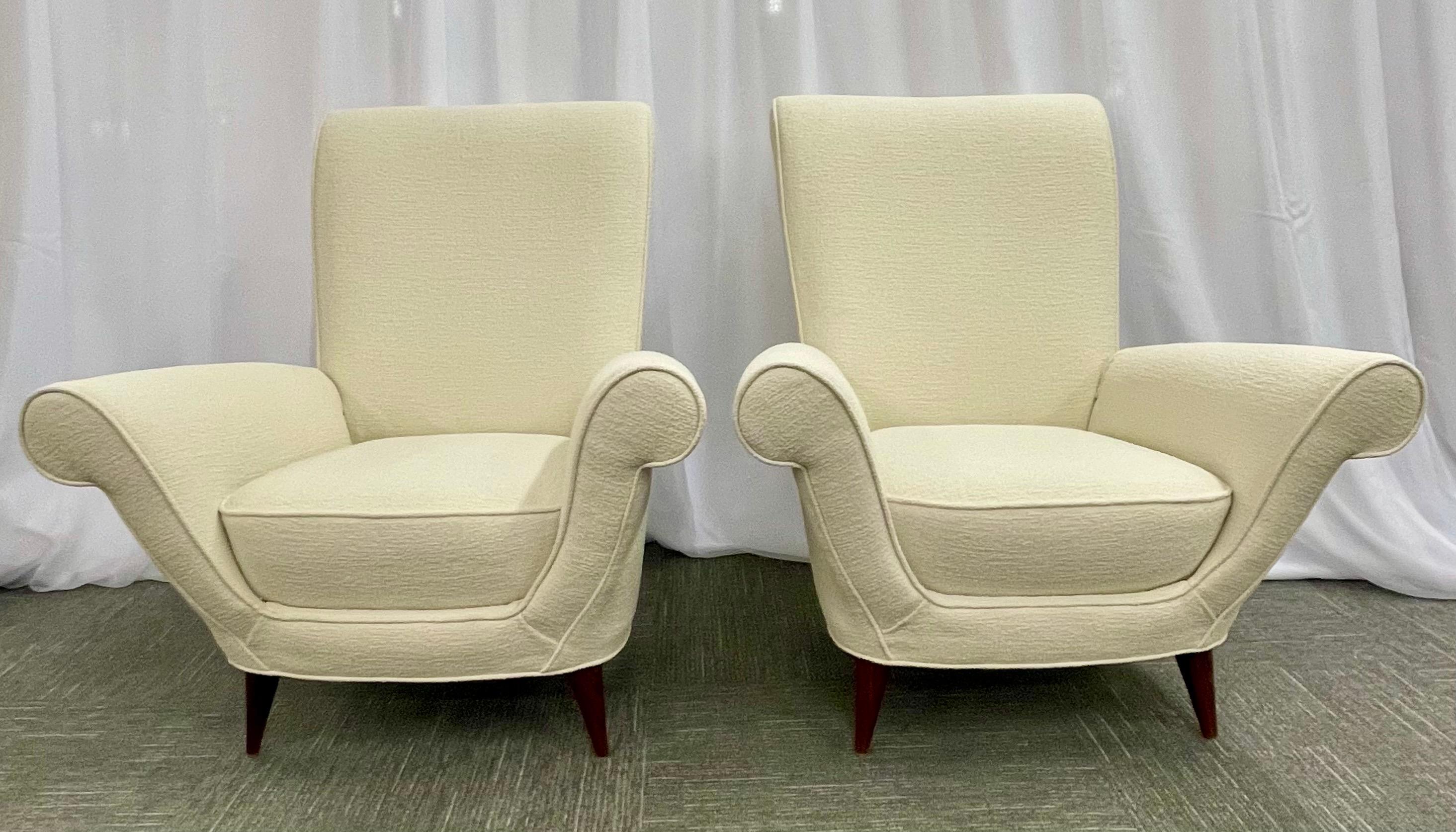 Fabric Paola Buffa Style, Mid-Century Modern, Lounge Chairs, White Bouclé, Italy, 1960s For Sale