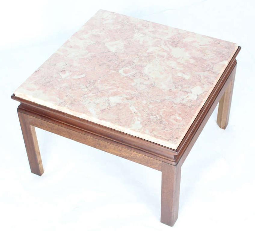 Mid-Century Modern Pair Low Profile Square Marble Top Side End Tables Stand MINT In Excellent Condition For Sale In Rockaway, NJ