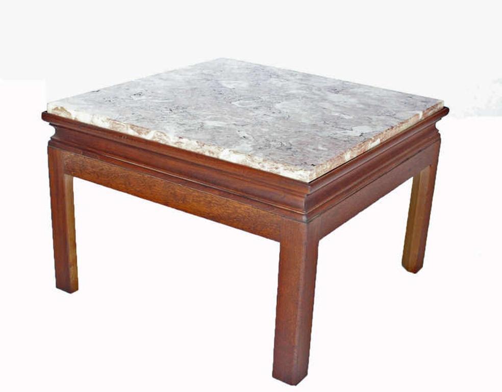 20th Century Mid-Century Modern Pair Low Profile Square Marble Top Side End Tables Stand MINT For Sale