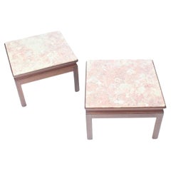 The Moderns Modern Pair Low Profile Square Marble Top Side End Tables Stand MINT