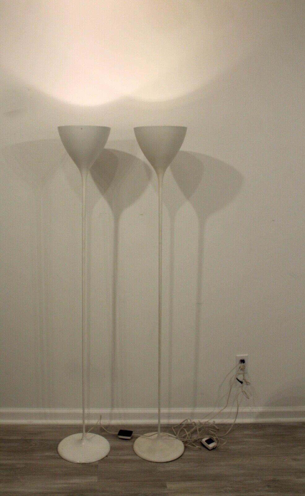 Mid-Century Modern Pair Max Bill White Metal Torchieres Floor Lamps Swiss, 1960 4