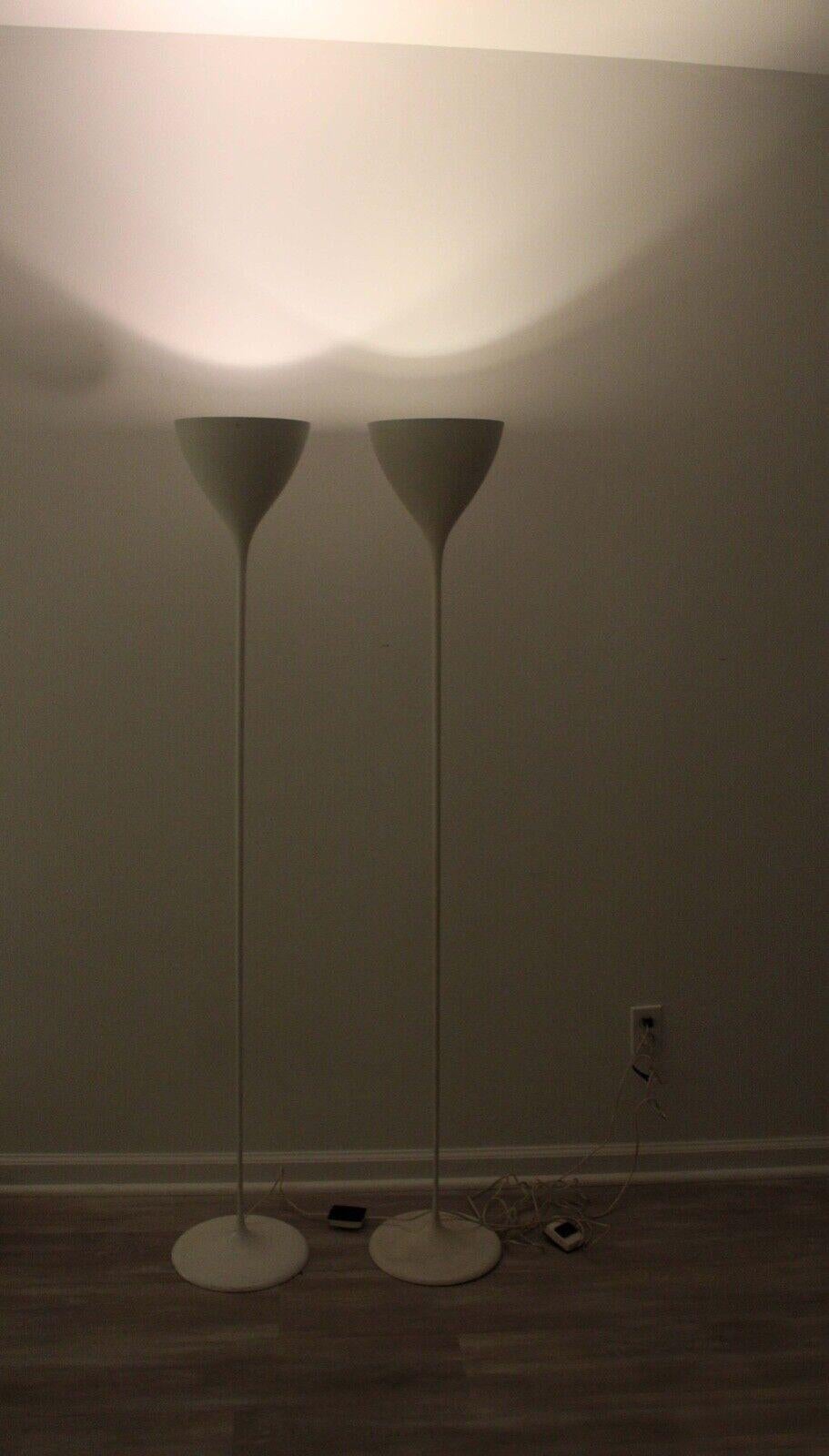 Mid-Century Modern Pair Max Bill White Metal Torchieres Floor Lamps Swiss, 1960 5