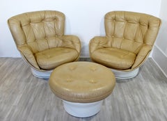 Mid-Century Modern Pair of Michel Cadestin Karate Lounge Chairs Ottoman Airborne