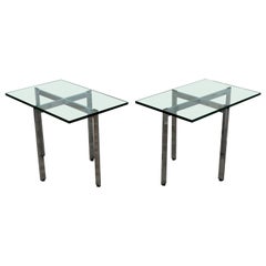 Mid-Century Modern Pair Mies Van Der Rohe Knoll Barcelona Chrome Side Tables