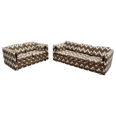 Mid-Century Modern Pair of Milo Baughman Larsen Style Sofa and Loveseat, 1970s