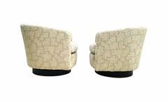 Mid Century Modern Pair Milo Baughman Style 180 Swivel Base Lounge Chairs