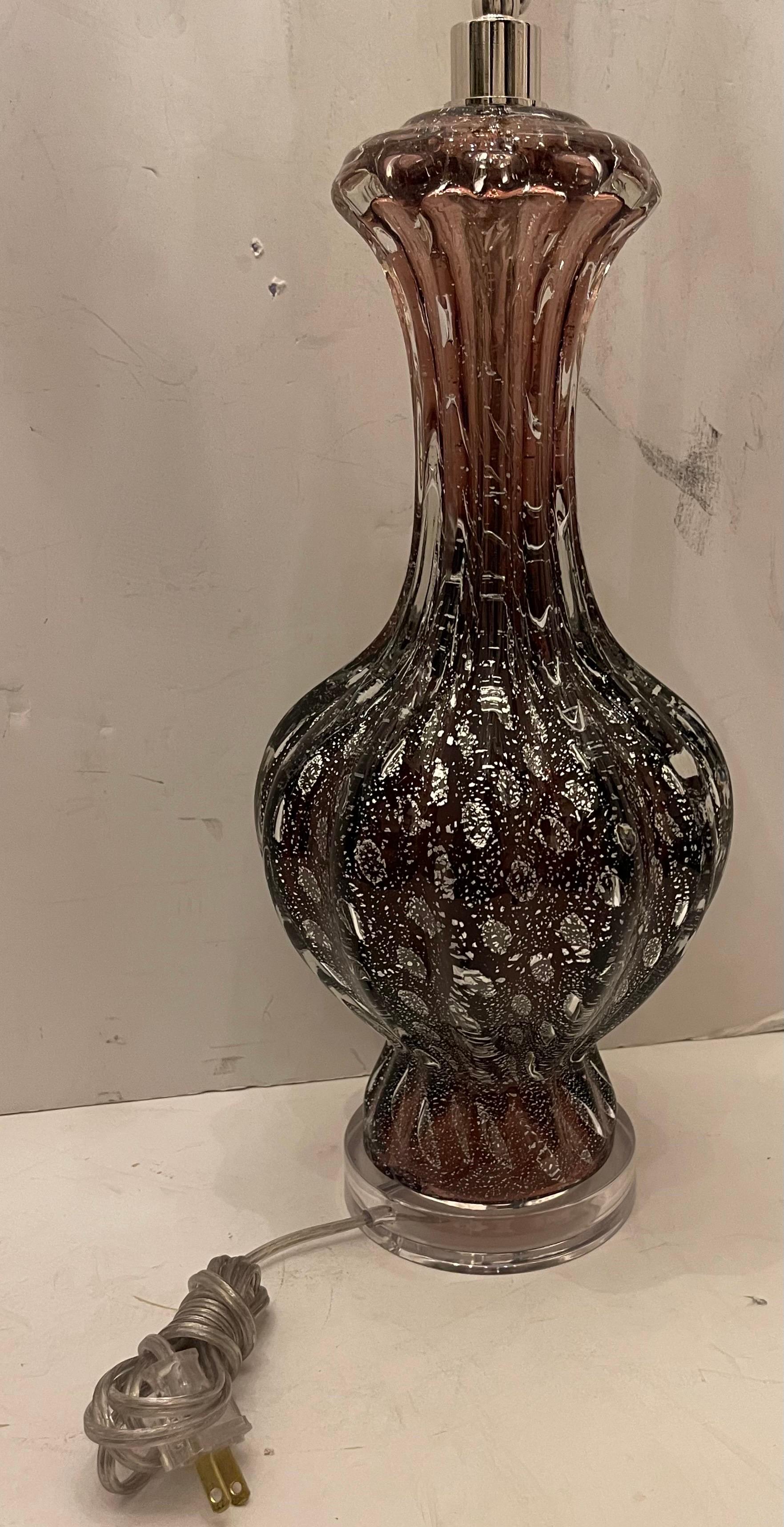 Paire de lampes en verre améthyste cannelé vénitien de Murano Seguso Modernity Bon état - En vente à Roslyn, NY