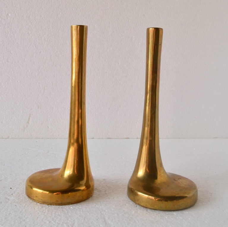 Mid-Century Modern Pair of Italian Single Flower Brass Vases For Sale