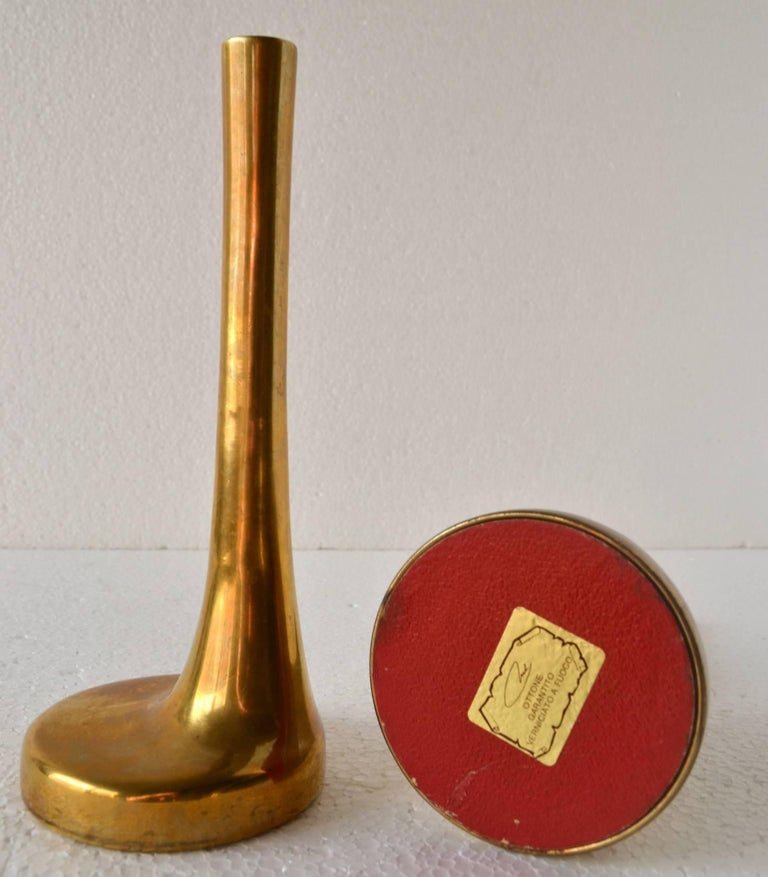 MidCentury Modern Pair of Italian Single Flower Brass Vases For Sale