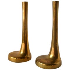 Retro Pair of Italian Single Flower Brass Vases