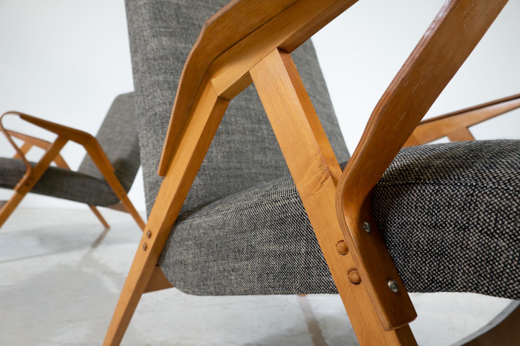 Mid-20th Century Mid-Century Modern Pair of Armchairs, 1950s, Czech Republic (New Ulphostery) For Sale