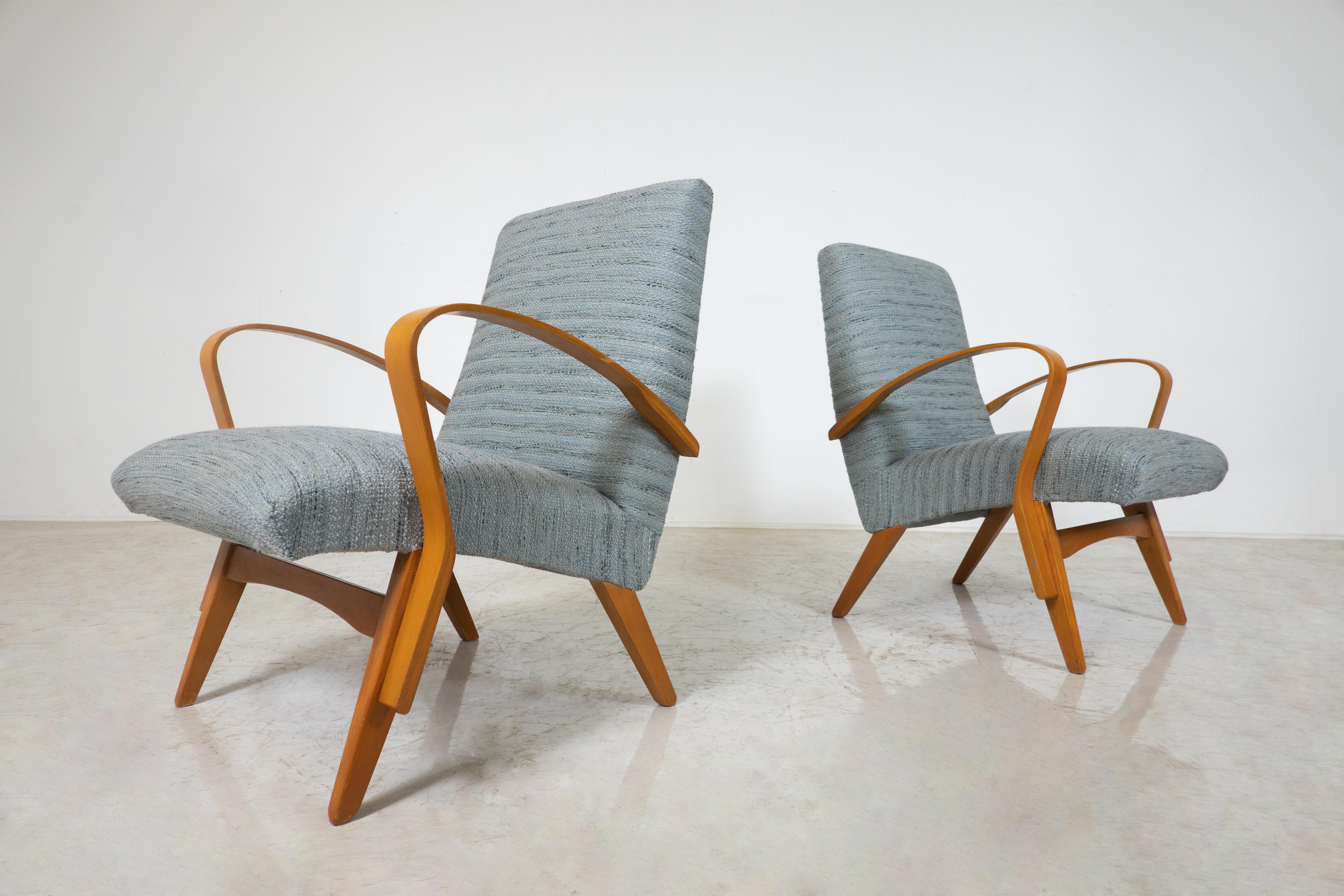 Mid-20th Century Mid-Century Modern Pair of Armchairs, 1950s, Czech Republic (New Uphostery) For Sale