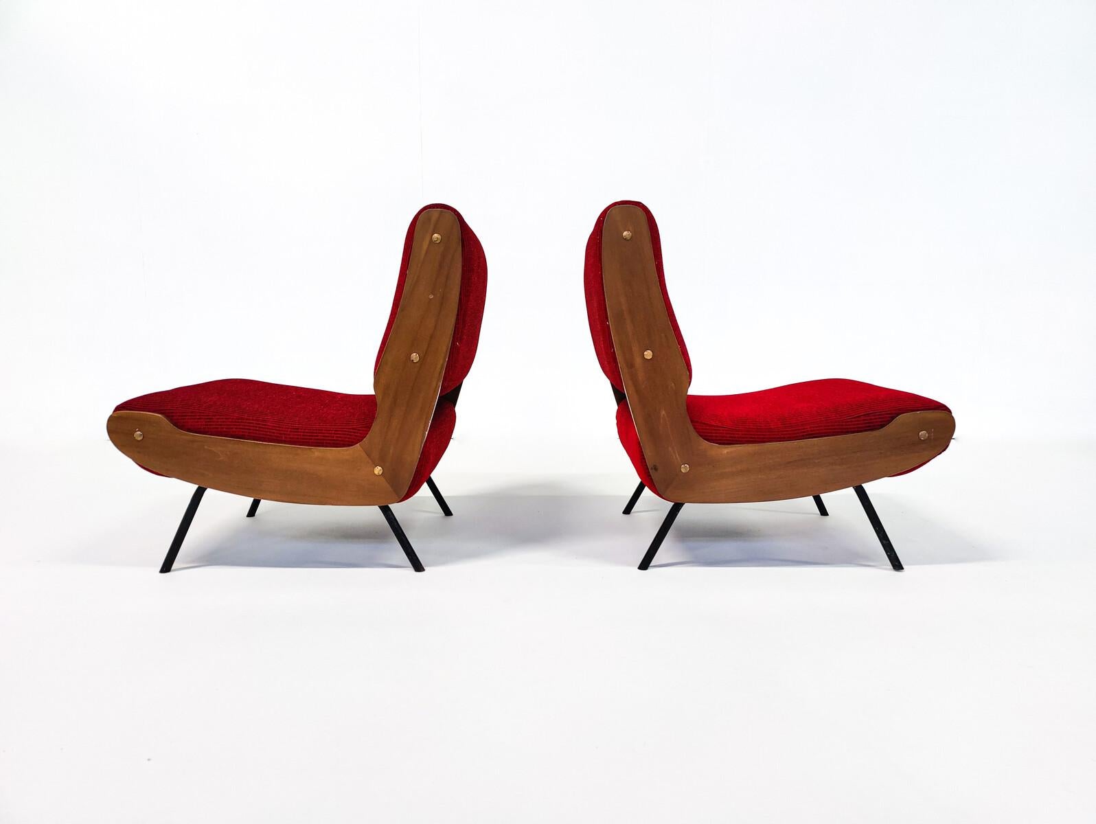 Italian Mid-Century Modern Pair of Armchairs 836 by Gianfranco Frattini for Cassina For Sale