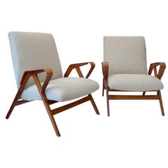 Retro Mid-Century Modern Pair of Armchairs, Austria, 1950s, New Upholstery