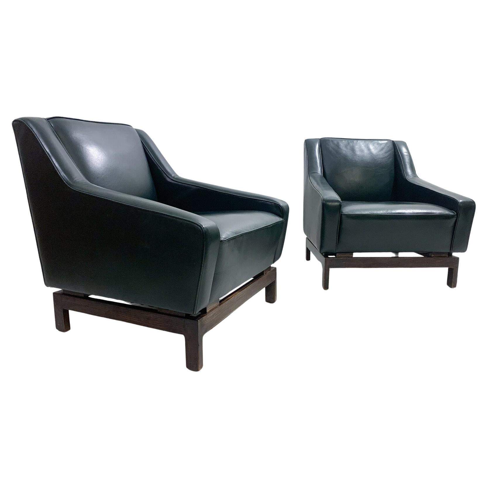 Mid-Century Modern Pair of Armchairs by Emiel Veranneman, Leather, 1958 For Sale