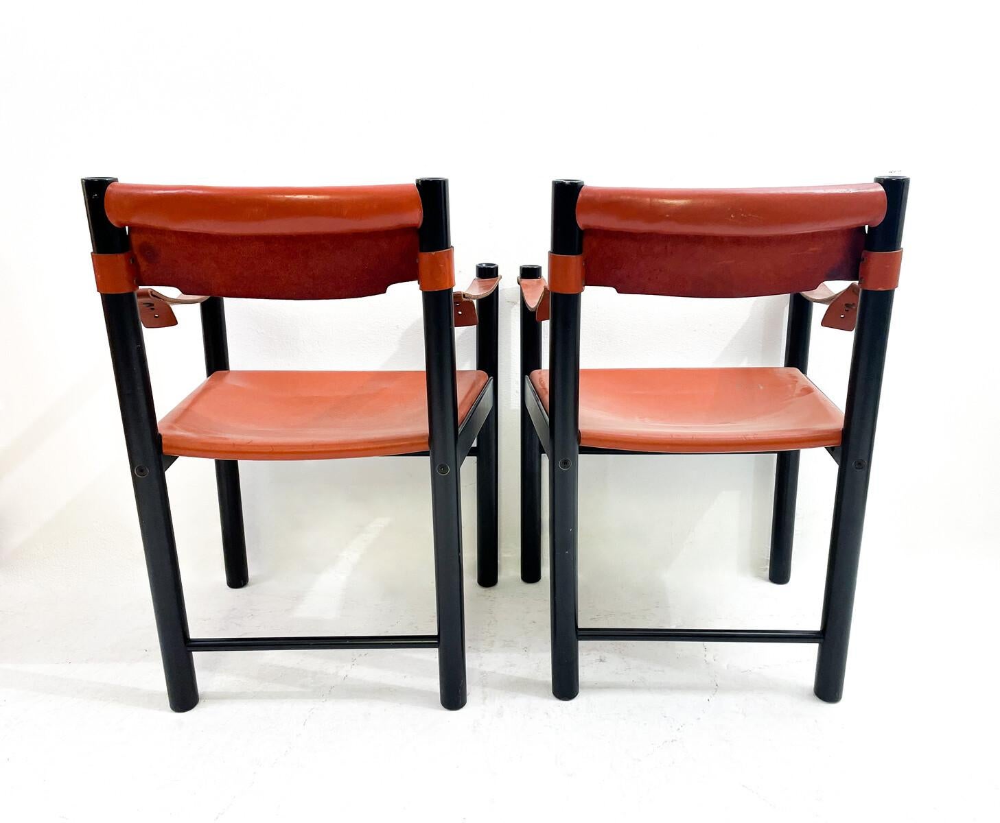 Mid-Century Modern Pair of Armchairs by Ibisco Sedie, Leather and Wood, Italy For Sale 1