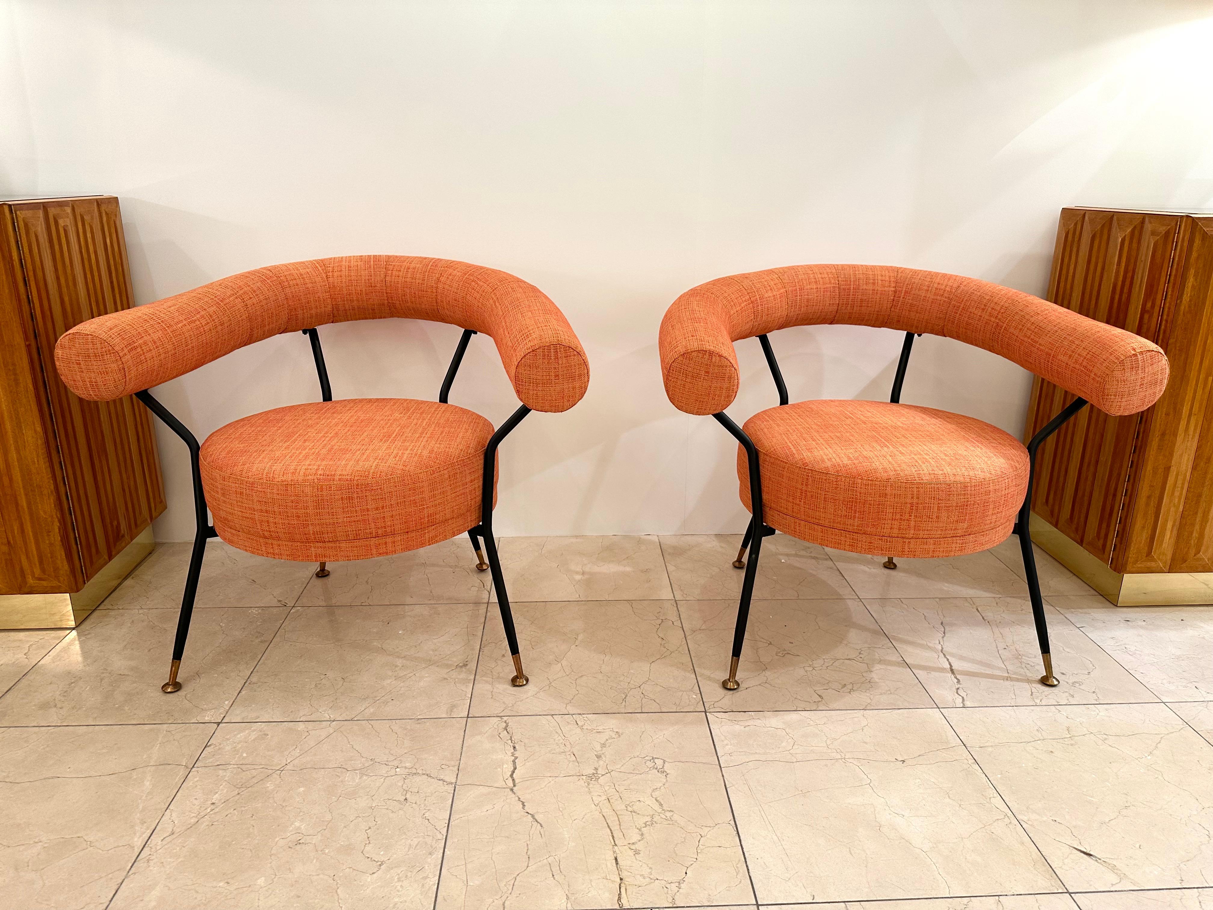 Metal Mid-Century Modern Pair of Armchairs by IPE Bologne, Italy, 1950s For Sale