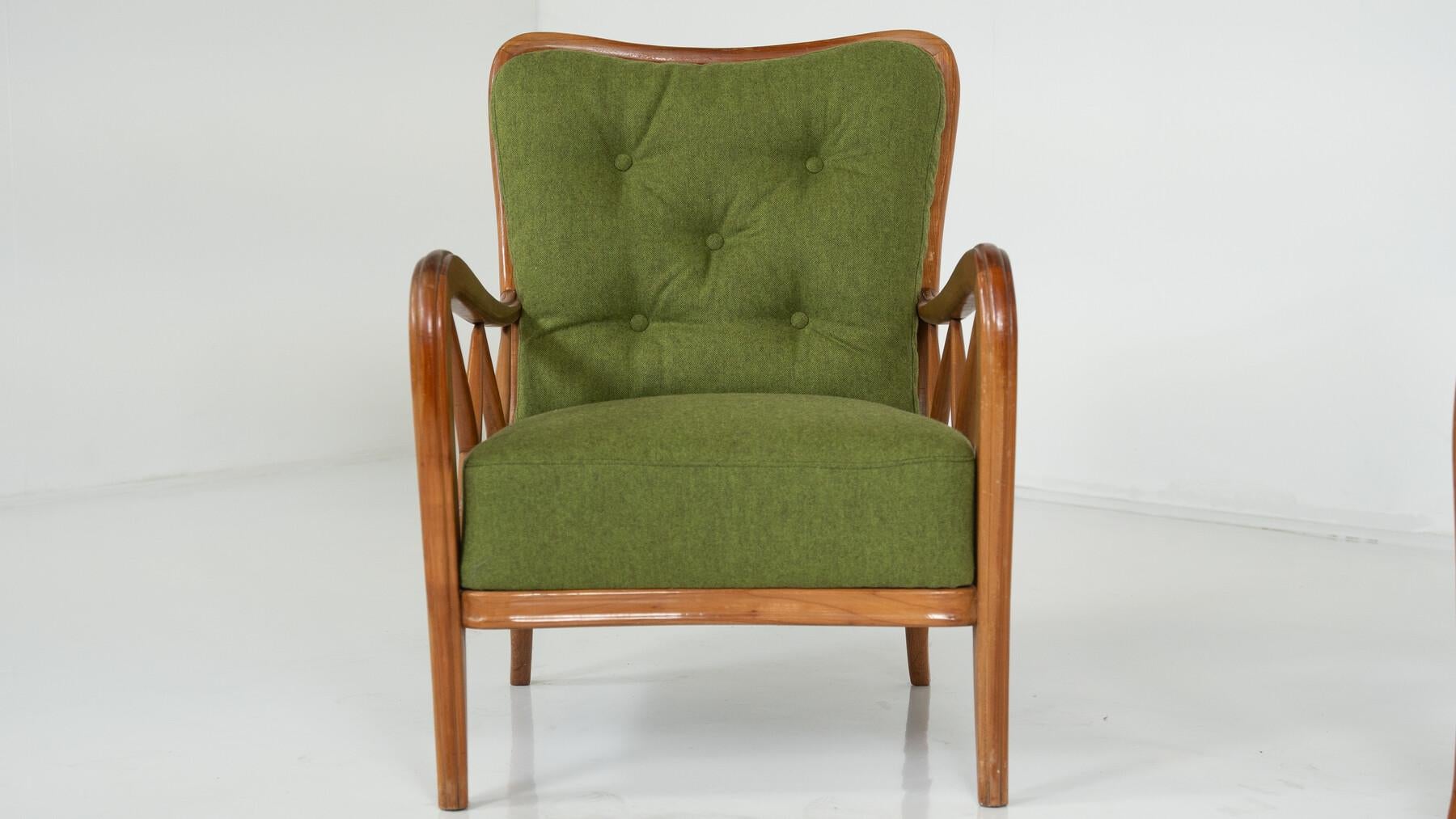 Mid-Century Modern Pair of Armchairs by Paolo Buffa, Green Upholstery, Italy 6