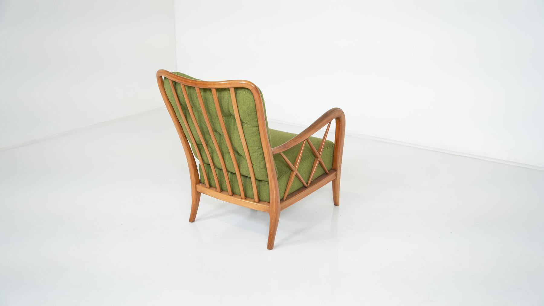Mid-Century Modern Pair of Armchairs by Paolo Buffa, Green Upholstery, Italy, 1950s
Paolo Buffa was an Italian furniture designer whose main creative period was between the early 1930s and 1960s. He was born in Milan in 1903 and died there in 1970.