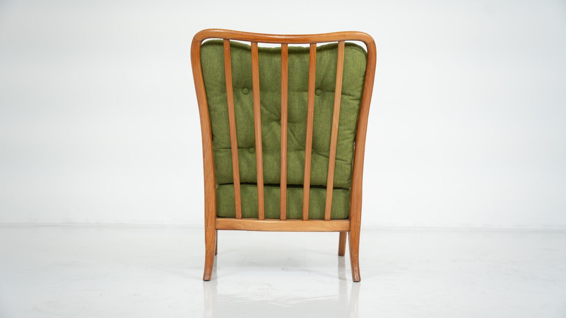 Mid-Century Modern Pair of Armchairs by Paolo Buffa, Green Upholstery, Italy In Good Condition In Brussels, BE