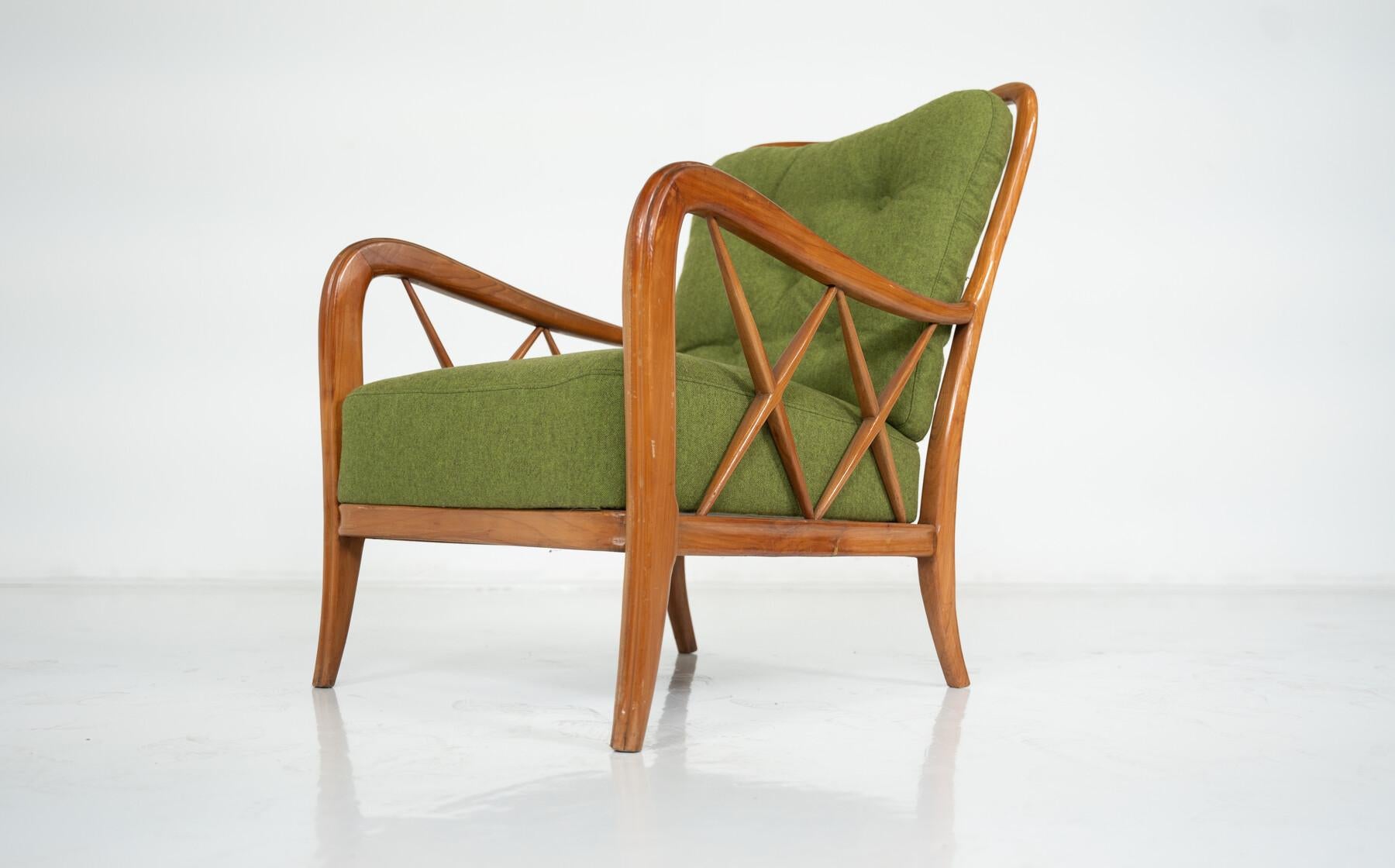Mid-20th Century Mid-Century Modern Pair of Armchairs by Paolo Buffa, Green Upholstery, Italy